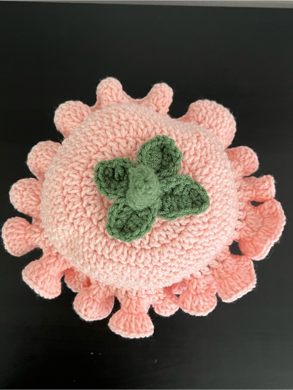 Handmade Pink Crochet Kids Hat with Green Stem - Picture 3 of 5